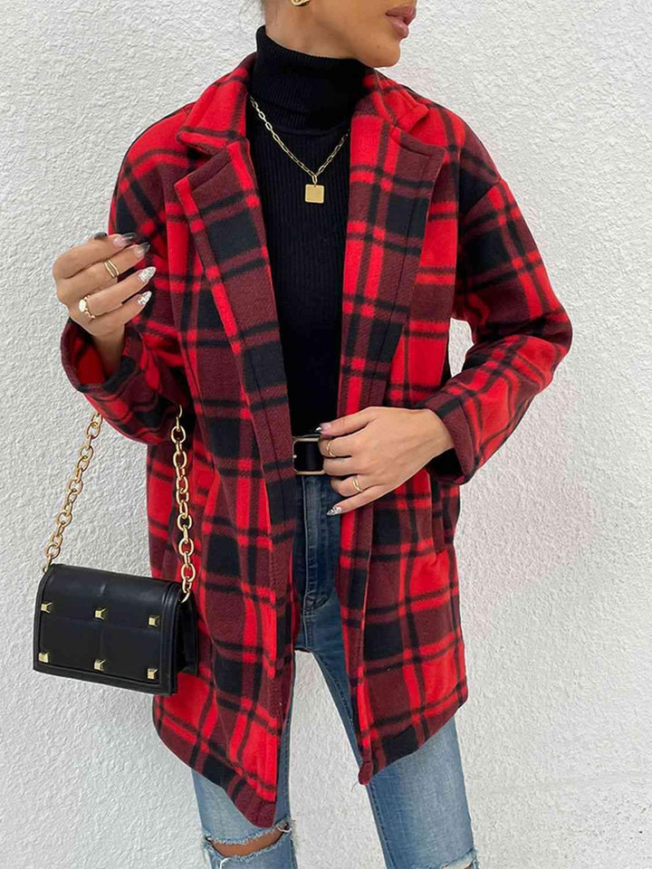 Plaid Lapel Collar Coat with Pockets - Lucianne Boutique