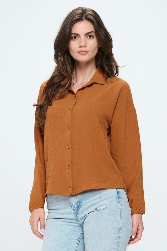Button down collared long sleeve blouse - Lucianne Boutique