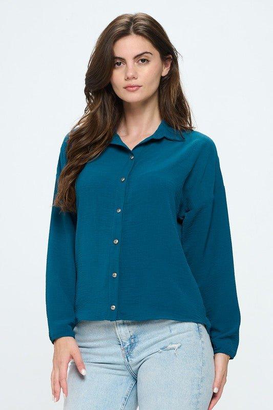 Button down collared long sleeve blouse - Lucianne Boutique