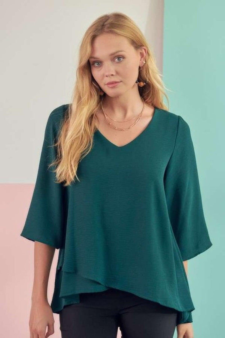 Jade By Jane Dressy V-Neck Overlap Top - Lucianne Boutique