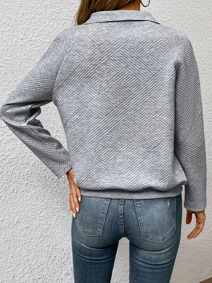 Raglan Sleeve Collared Neck Sweatshirt with Pocket - Lucianne Boutique
