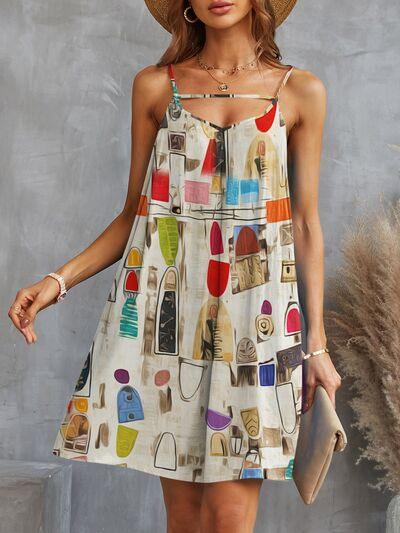 Printed Spaghetti Strap Mini Dress - Lucianne Boutique