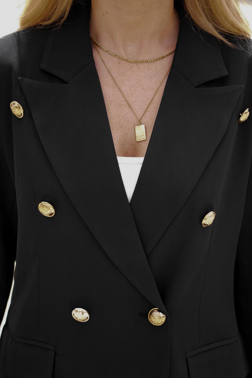 Double-Breasted Lapel Collar Long Sleeve Blazer - Lucianne Boutique