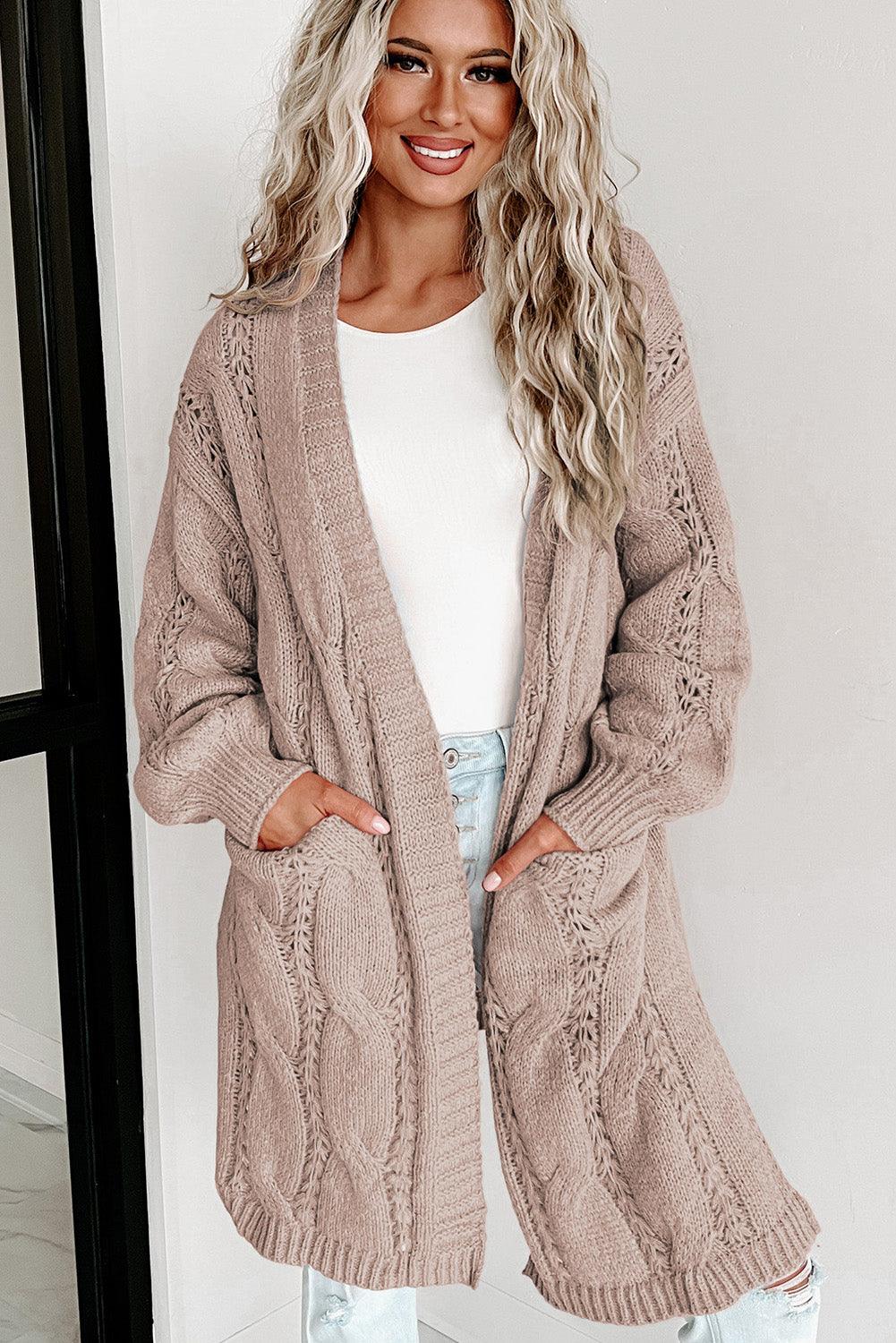 Cable-Knit Dropped Shoulder Cardigan - Lucianne Boutique