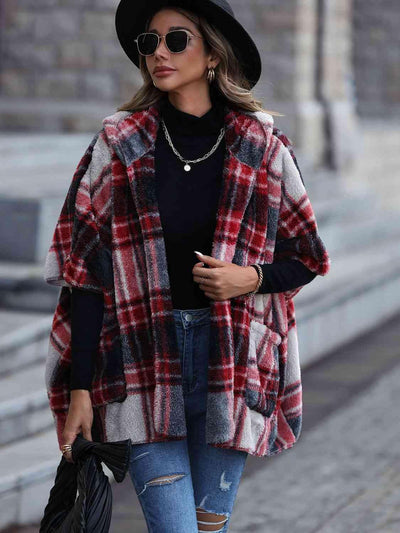Plaid Hooded Coat with Pockets