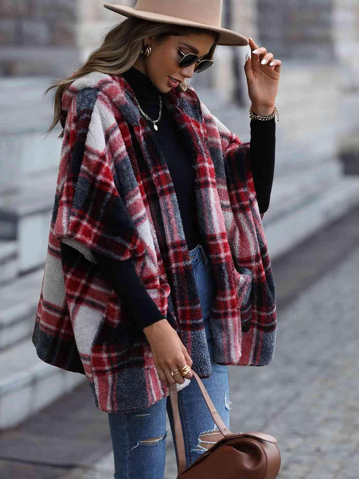 Plaid Hooded Coat with Pockets - Lucianne Boutique