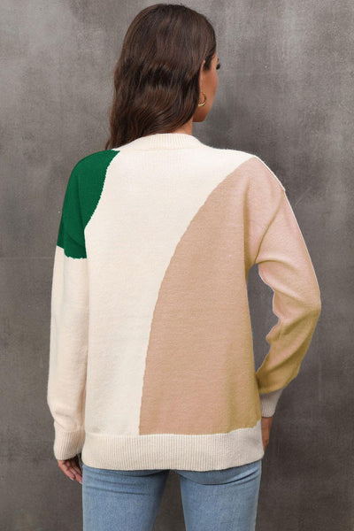 Color Block Ribbed Cuff Drop Shoulder Sweater - Lucianne Boutique