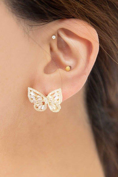 Crystal Butterfly Earrings Gold - Lucianne Boutique
