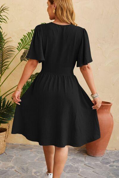 Ruched Surplice Short Sleeve Dress - Lucianne Boutique