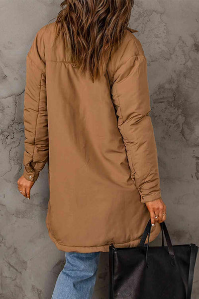 Double Take Snap Down Side Slit Jacket with Pockets