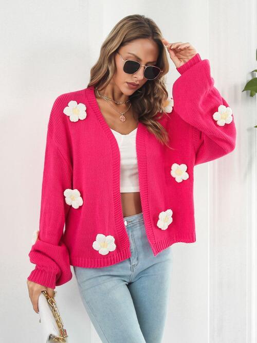 Floral Open Front Long Sleeve Cardigan - Lucianne Boutique