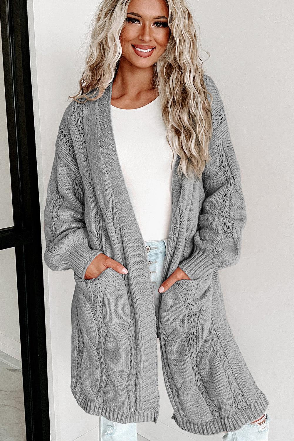 Cable-Knit Dropped Shoulder Cardigan - Lucianne Boutique