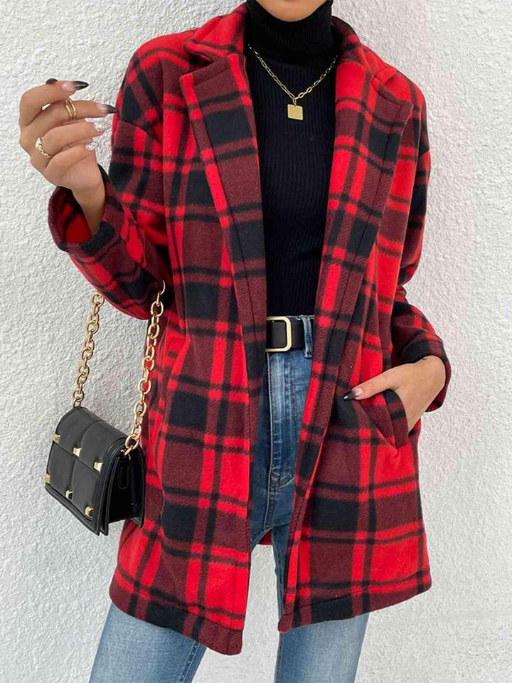 Plaid Lapel Collar Coat with Pockets - Lucianne Boutique