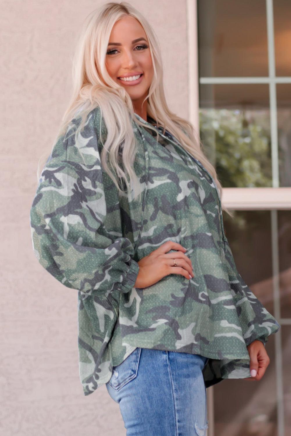 Camouflage Buttoned Dropped Shoulder Hoodie - Lucianne Boutique