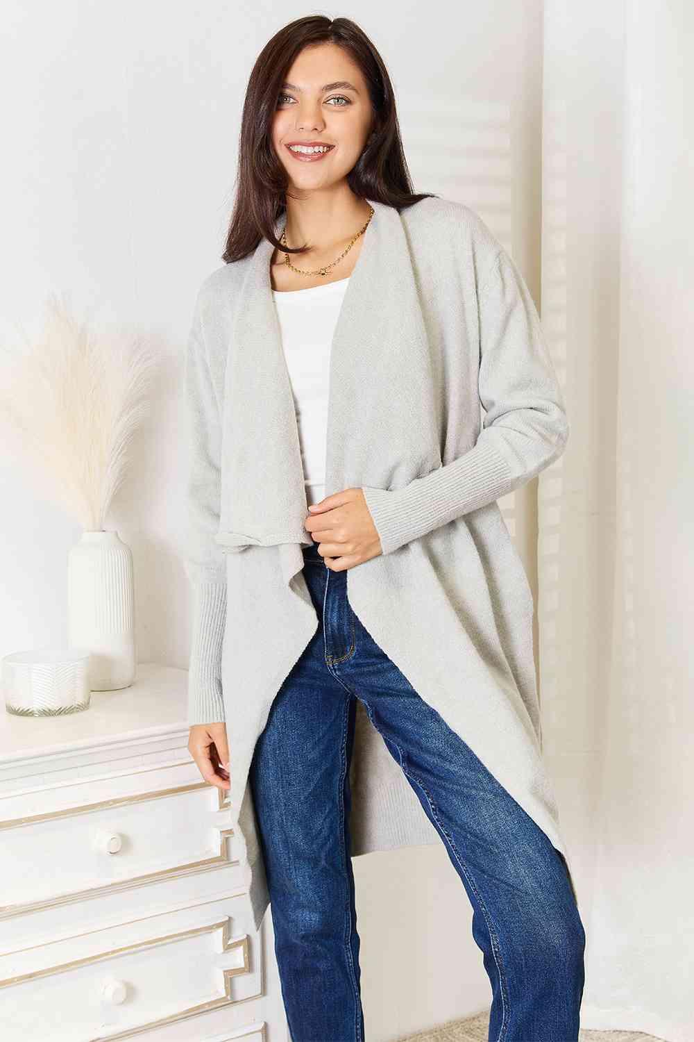 Double Take Open Front Duster Cardigan with Pockets - Lucianne Boutique