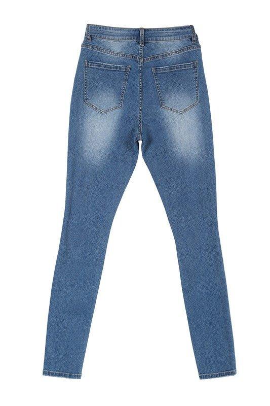 Dark wash distressed skinny jeans - Lucianne Boutique