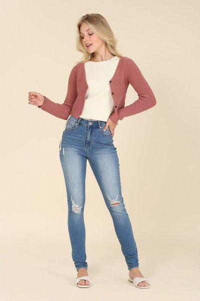 Dark wash distressed skinny jeans - Lucianne Boutique