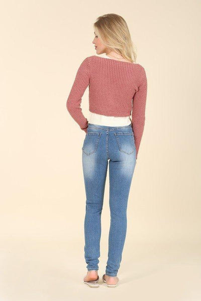 Dark wash distressed skinny jeans - Lucianne Boutique