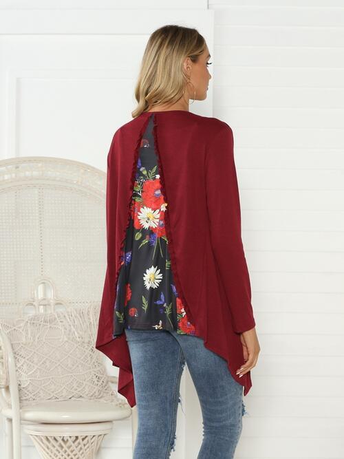 Floral Open Front Long Sleeve Cardigan - Lucianne Boutique