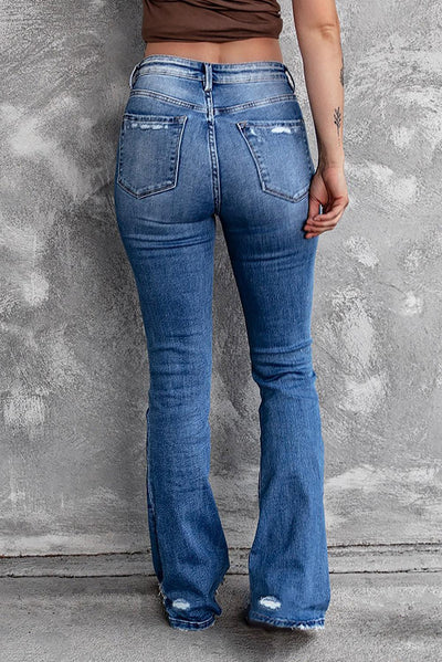 Distressed Flared Jeans with Pockets - Lucianne Boutique