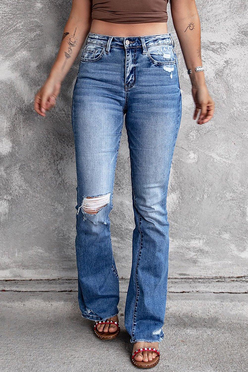 Distressed Flared Jeans with Pockets - Lucianne Boutique