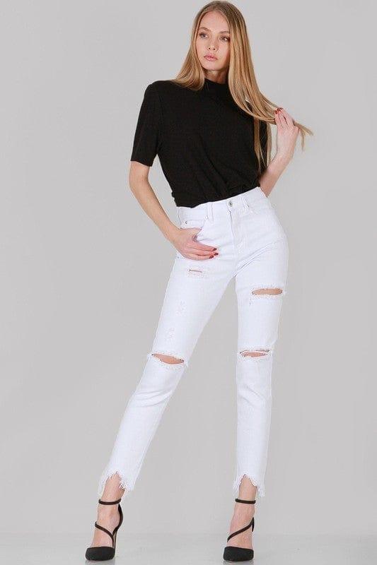 DISTRESSED HIGH RISE SKINNY JEANS - Lucianne Boutique