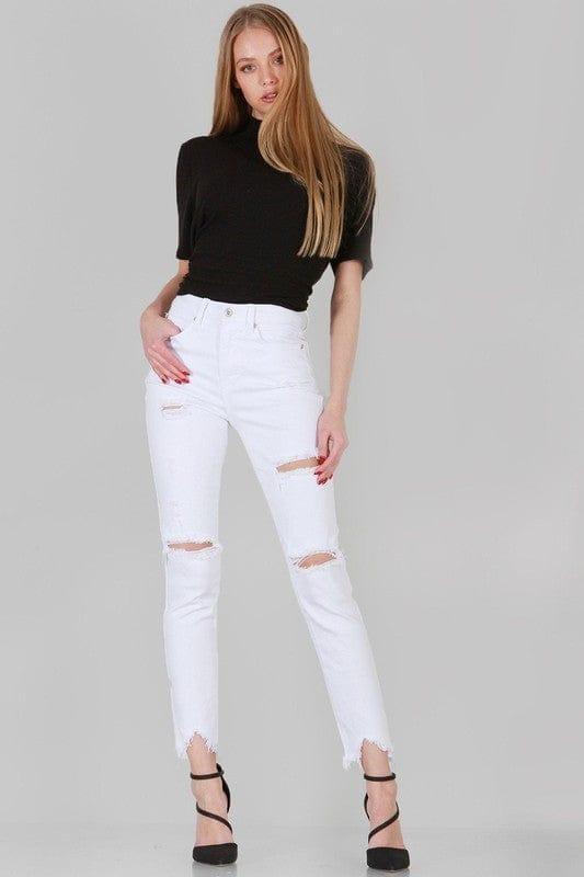 DISTRESSED HIGH RISE SKINNY JEANS - Lucianne Boutique