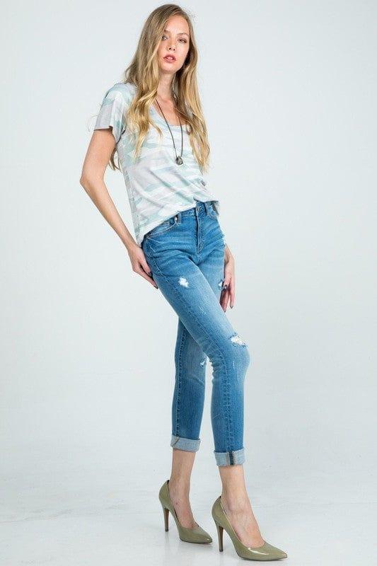 DISTRESSED MID RISE RELAXED SKINNY JEANS - Lucianne Boutique
