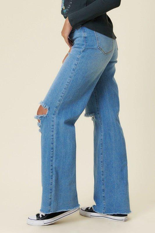 Distressed Wide Fit Jeans - Lucianne Boutique