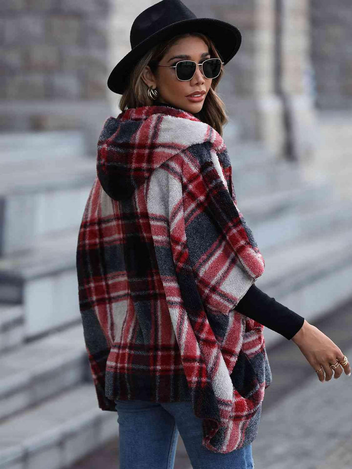 Plaid Hooded Coat with Pockets - Lucianne Boutique