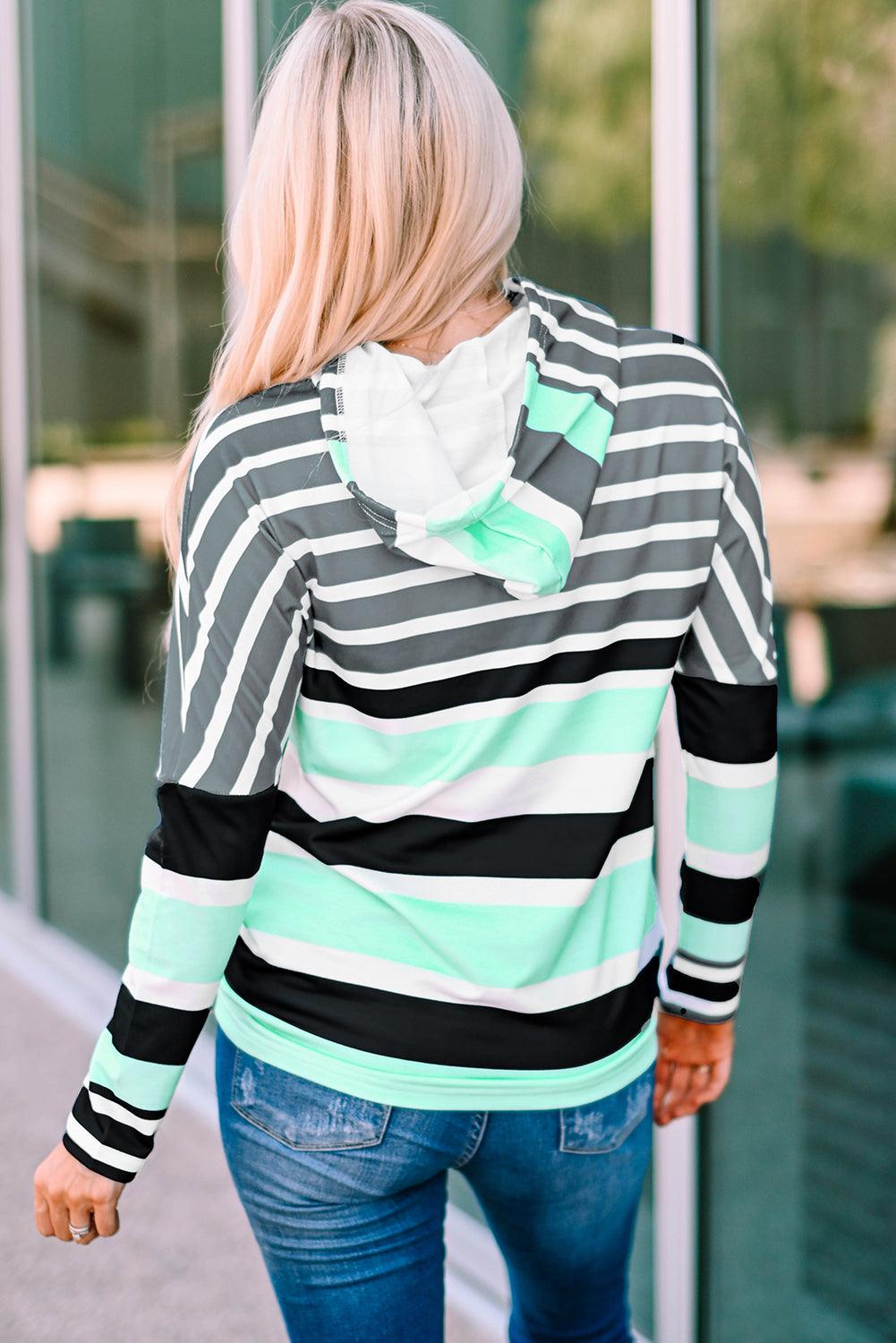 Striped Drawstring Detail Long Sleeve Hoodie - Lucianne Boutique