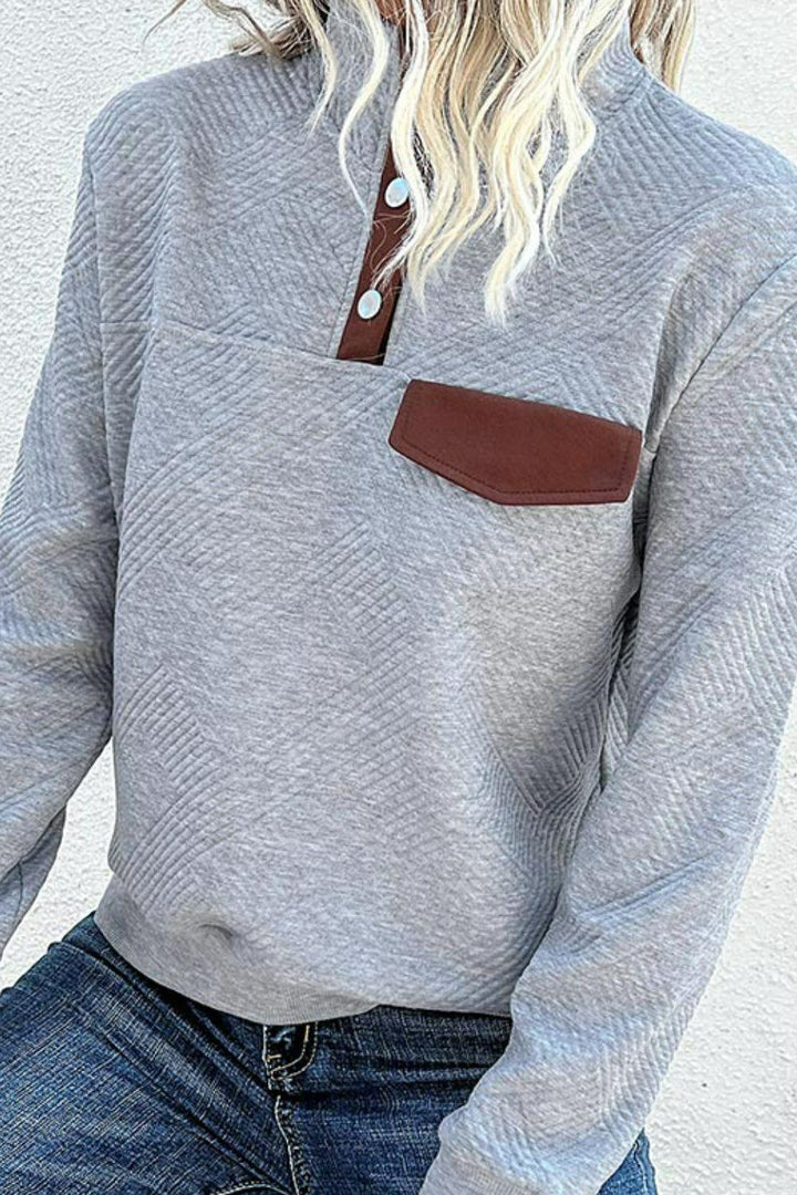 Contrast Ribbed Quarter-Snap Sweatshirt - Lucianne Boutique