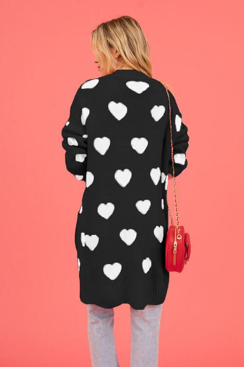 Heart Graphic Open Front Cardigan with Pockets - Lucianne Boutique