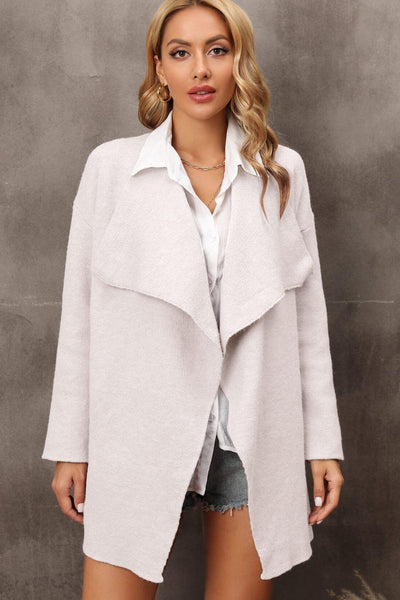 Waterfall Collar Longline Cardigan with Side Pockets - Lucianne Boutique
