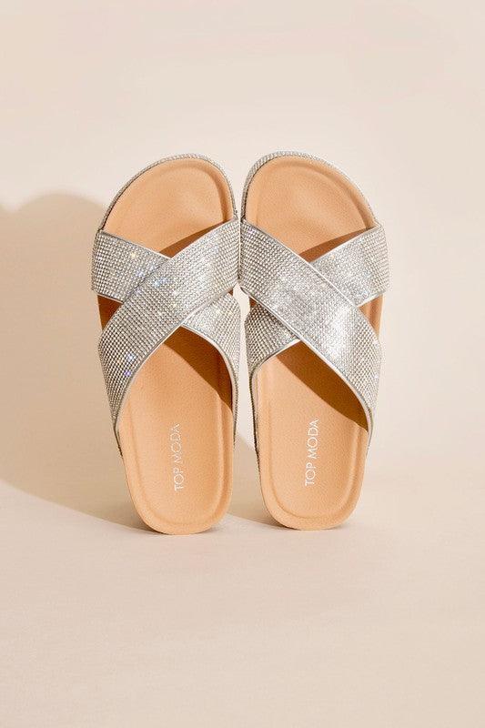 APOLLO-1 RHINESTONE SLIDES - Lucianne Boutique