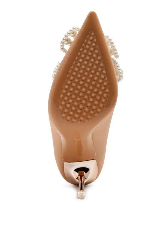 ENCON POINTED HIGH HEELED PEARL FLOWER SANDAL - Lucianne Boutique