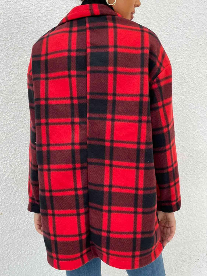 Plaid Lapel Collar Coat with Pockets - Lucianne Boutique