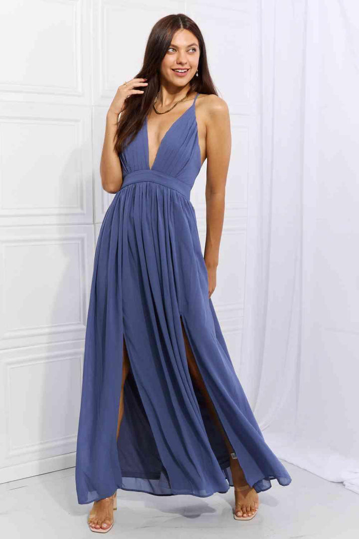 OneTheLand Captivating Muse Open Crossback Maxi Dress - Lucianne Boutique