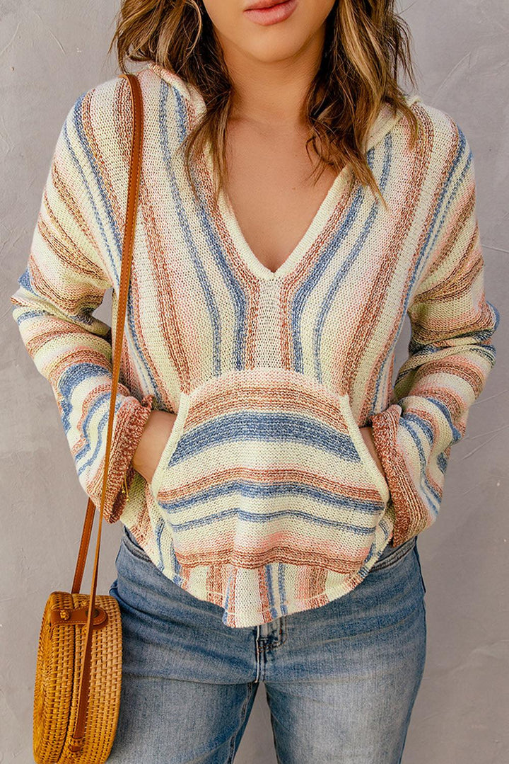 Striped Hooded Sweater with Kangaroo Pocket - Lucianne Boutique