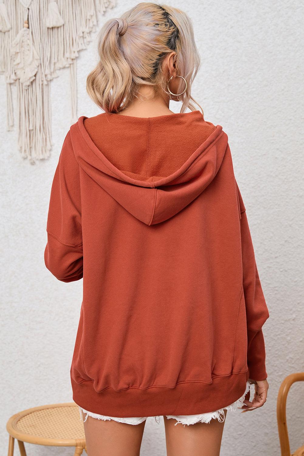 Dropped Shoulder Buttoned Hoodie - Lucianne Boutique