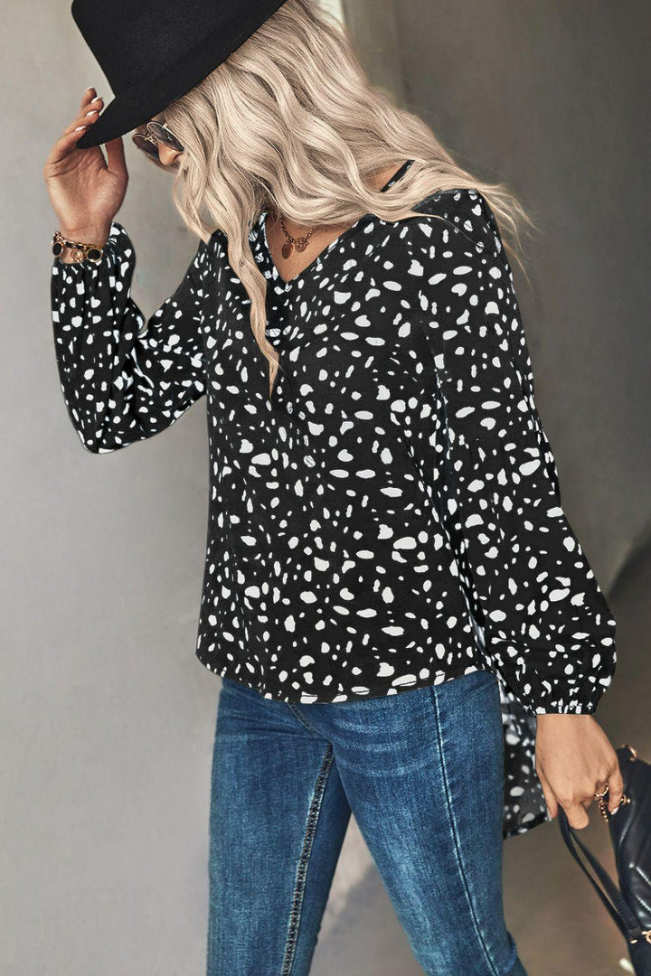 Animal Print V-Neck High-Low Blouse - Lucianne Boutique