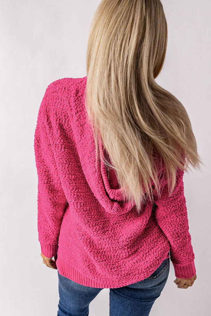 Popcorn Knit Slit Hooded Sweater - Lucianne Boutique
