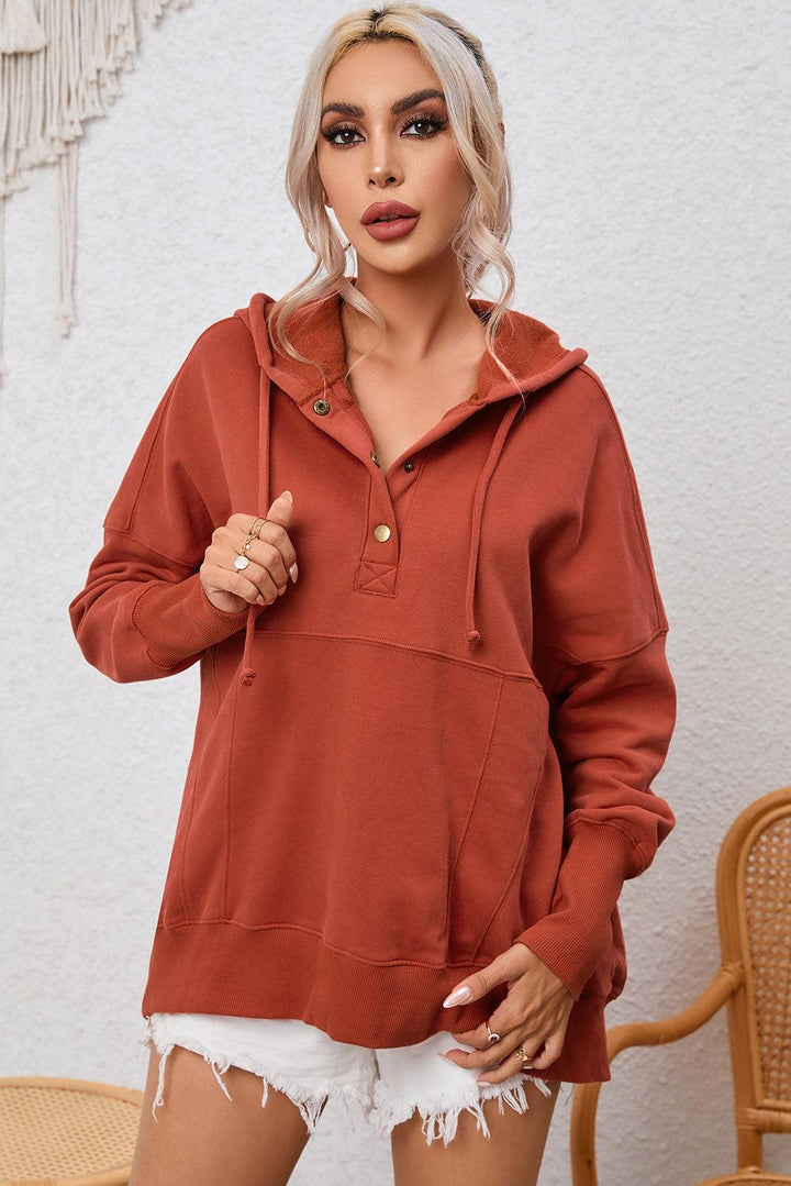 Dropped Shoulder Buttoned Hoodie - Lucianne Boutique