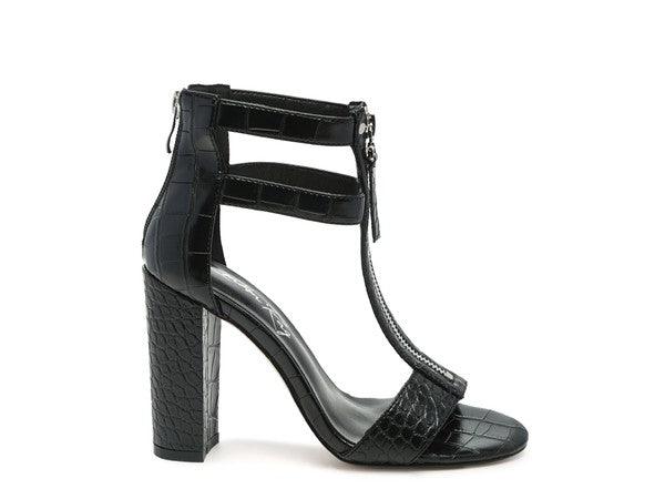 FELICITY Zip Up Croc Textured Sandals - Lucianne Boutique