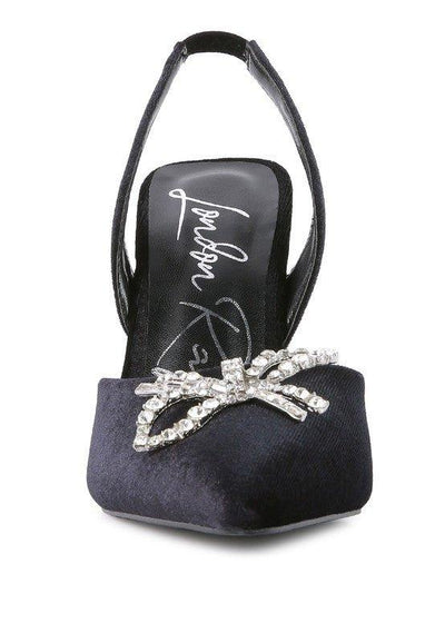 Firebird Velvet Diamante Heeled Slingback Mules - Lucianne Boutique