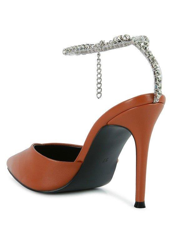 Joyce High Heeled Rhinestone Mule Sandals - Lucianne Boutique