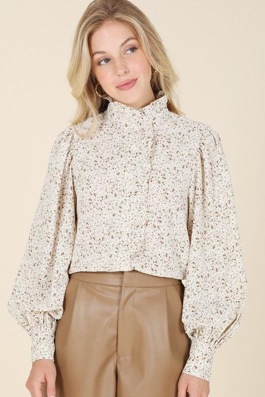 Stand collar floral frill blouse - Lucianne Boutique