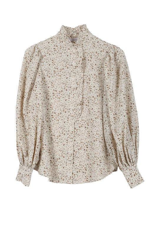 Stand collar floral frill blouse - Lucianne Boutique