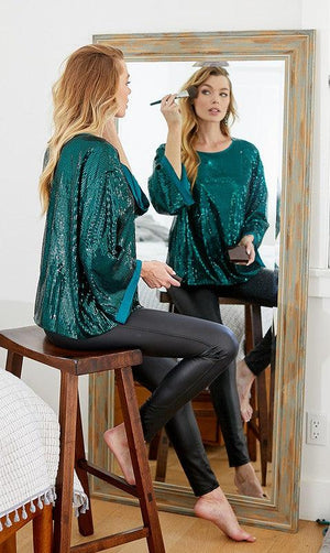 SOLID SEQUIN ROUND NECK TOP - Lucianne Boutique