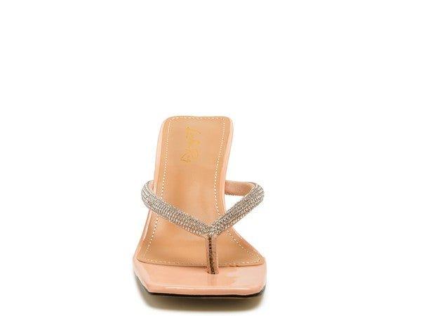 LITCHI CRYSTAL LINED THONG BLOCK HEELED SANDAL - Lucianne Boutique